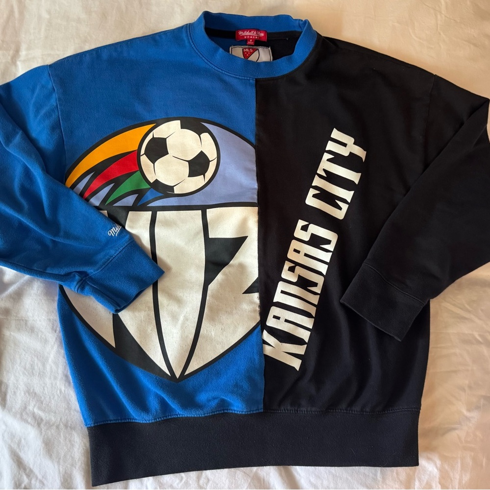 Mitchell & Ness Kansas City Blue & Black Soccer Crest Sweatshirt